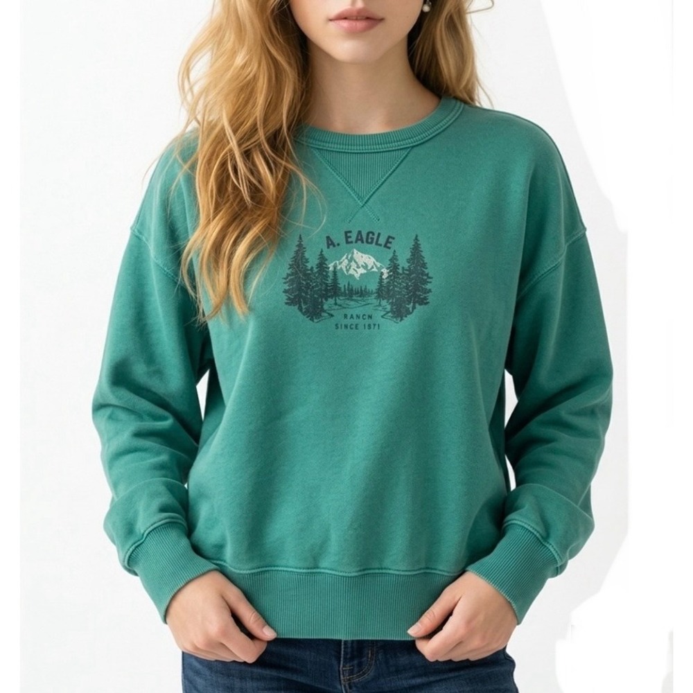 American Eagle Oversized Sweatshirt Vintage Green Small